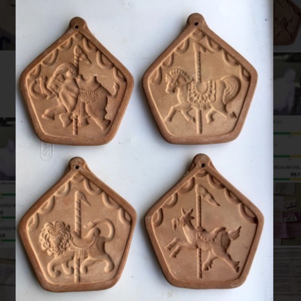 Vintage terra-cotta ceramic cookie molds. Circa 1980. Never used.